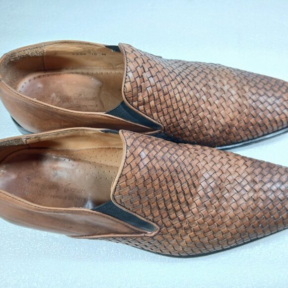 Saks Fifth Avenue Woven Leather Slip-On Loafers Mens 10 Made in Italy Good Cond - Picture 6 of 16